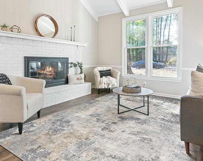 9x12 Area Rug Living Room Rugs - Washable Neutral Modern Abstract Soft Thin Large Rug Indoor Floor No Slip Rug Carpet for Bedroom Under Dining Table Home Office Decor - Blue Grey