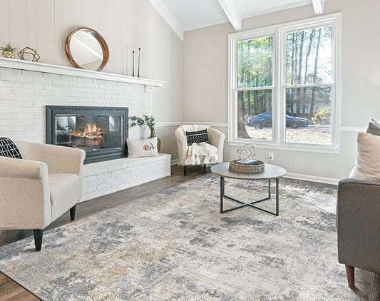 9x12 Area Rug Living Room Rugs - Washable Neutral Modern Abstract Soft Thin Large Rug Indoor Floor No Slip Rug Carpet for Bedroom Under Dining Table Home Office Decor - Blue Grey