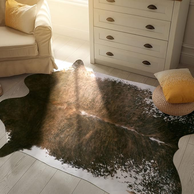 BENRON Faux Cowhide Rug Large, Western Cow Hide Rugs for Living Room Bedroom Home Decor, Non Slip Cute Rug with Irregular Animal Skins and Hides, Olive Green, 6.2 x 7ft