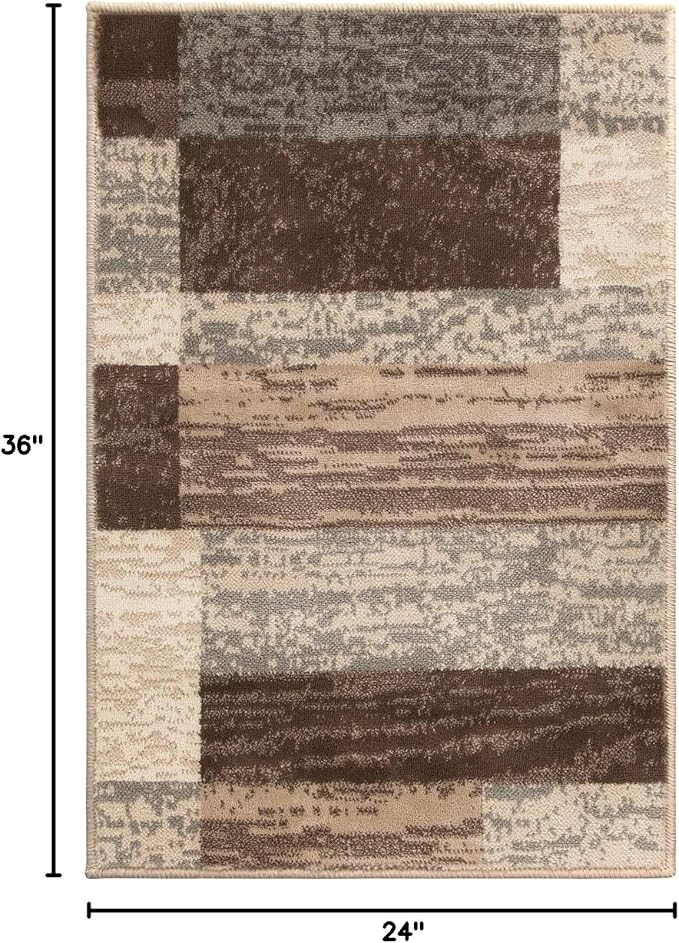 SUPERIOR Indoor Area Rug, Jute Backed, Modern Geometric Patchwork Floor Decor for Bedroom, Office, Living Room, Entryway, Hardwood Floors, Rockwood Collection, 2' x 3', Slate