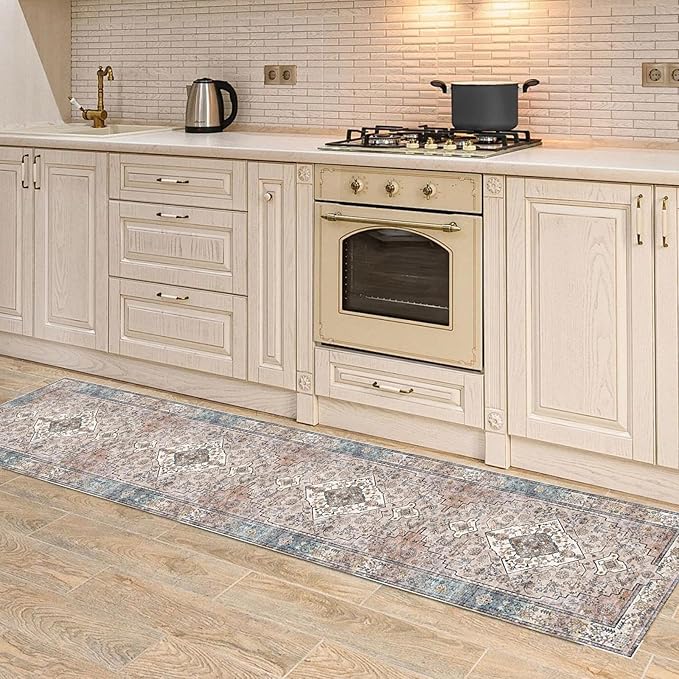 Traditional Vintage Runner Rug for Hallway & Kitchen, Non-Slip Long Rug, 2'x 10' Multi