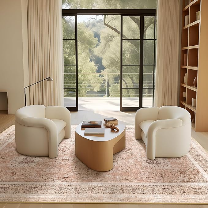 Phantoscope Vintage Collection Area Rug 6'x9' for Living Room - Washable Rug Large Boho Carpet Non-Slip for Bedroom Dining Room, Indoor Low-Pile Neutral Distressed Accent Rug, Soft Pink/Beige