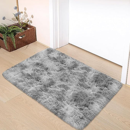 2x3 ft Shaggy Tie Dyed Grey Rug Small,Fluffy Furry Area Rugs for Living Room Door Entryway Indoor Inside Front Entrance Dog Mat Anti Skid Extra Comfy Fuzzy Floor Carpet for Home Decorative