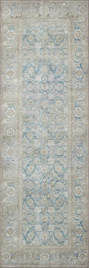 Loloi II Wynter Collection WYN-10 Ocean/Silver 2'-0" x 5'-0", .13" Thick, Accent Rug, Soft, Durable, Printed, Vintage Inspired, Low Pile, Non-Shedding, Easy Clean, Living Room Rug