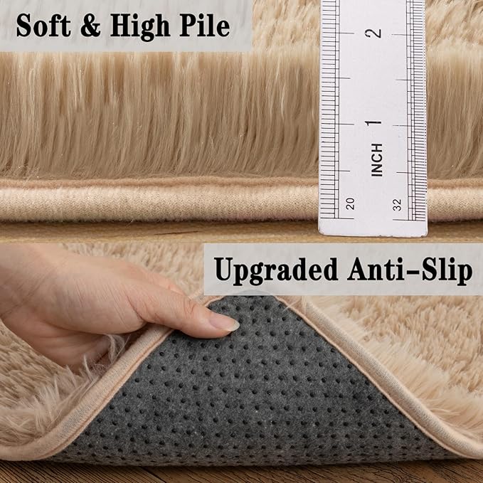 5x7 Shaggy Rugs for Living Room, Beige Fluffy Area Rug for Bedroom, Soft Plush Shag Carpet for Kids Room, Indoor Non-Slip Fuzzy Rug