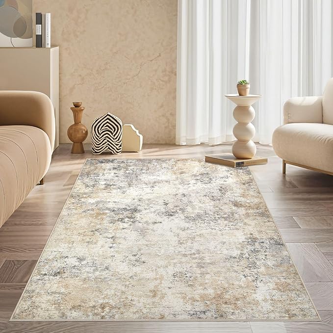 3x5 Area Rug Living Room Rugs - Washable Neutral Modern Abstract Soft Thin Rug Indoor Floor No Slip Rug Carpet for Bedroom Under Dining Table Home Office Decor - Golden Grey