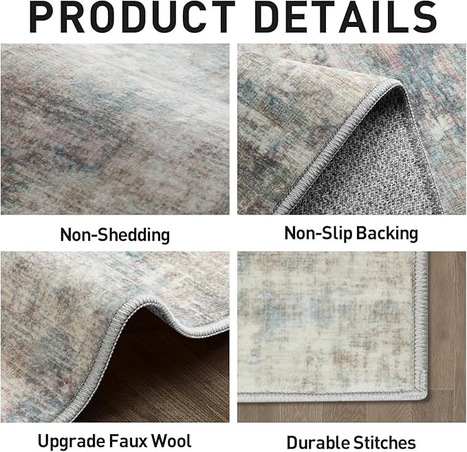 4x6 Area Rugs Washable Rug: Modern Abstract Living Room Rug Soft Anti-Skid Thin Carpet Indoor Floor Non-Shedding Carpets for Bedroom Dining Room Farmhouse Nursery Home Office - Multi Color