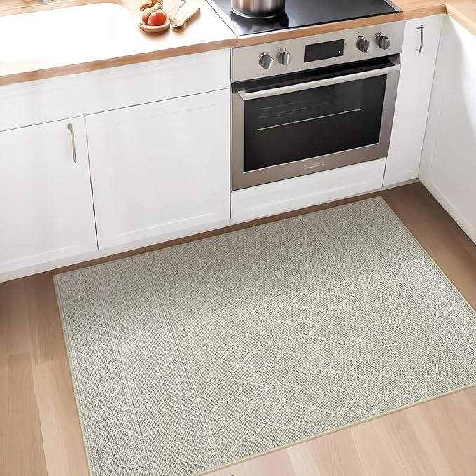 2x3 Rug Entryway Rugs: Washable Boho Small Geometric Moroccan Rug Modern Indoor Soft Non Slip Ultra Thin Front Door Mat for Kitchen Bedroom (Taupe, 2'x3')