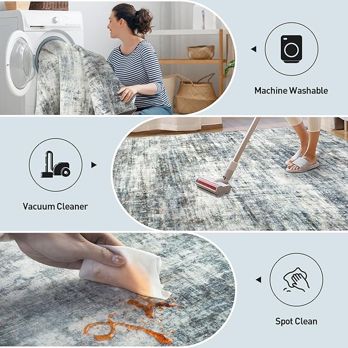 10x14 Area Rugs Washable Rug: Modern Abstract Living Room Rug Soft Anti-Skid Thin Carpet Indoor Floor Non-Shedding Carpets for Bedroom Dining Room Farmhouse Nursery Home Office Blue Multi