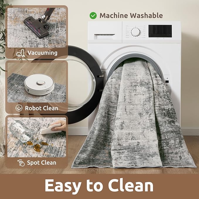 2 x 3 Small Area Rug Indoor Entryway Rug Machine Washable Non Slip Low Pile Carpet Modern Abstract Rugs for Bedroom Kitchen Powder Room Front Porch Bathroom, Grey