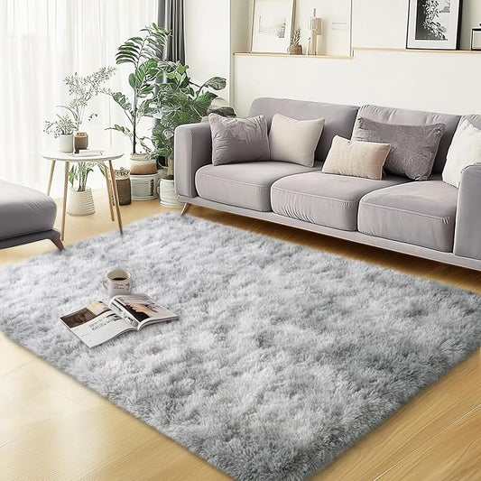 3x5 Area Rugs for Bedroom, Fluffy Soft Shag Rugs for Living Room, Small Fuzzy Plush Shaggy Carpets for Boys and Girls Dorm Room Home Decor (3ft x 5ft, Tie-Dyed Grey)