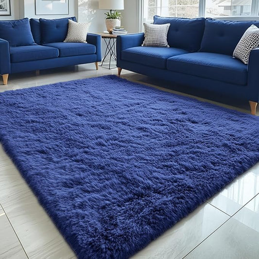 OLANLY 5x7 Machine Washable Large Area Rugs for Living Room, Bedroom, Soft Fluffy Shaggy Bedside Rug, Indoor Floor Carpet for Kids Girls and Boys, Dorms, Nursery, Home Decor Aesthetic, Navy Blue