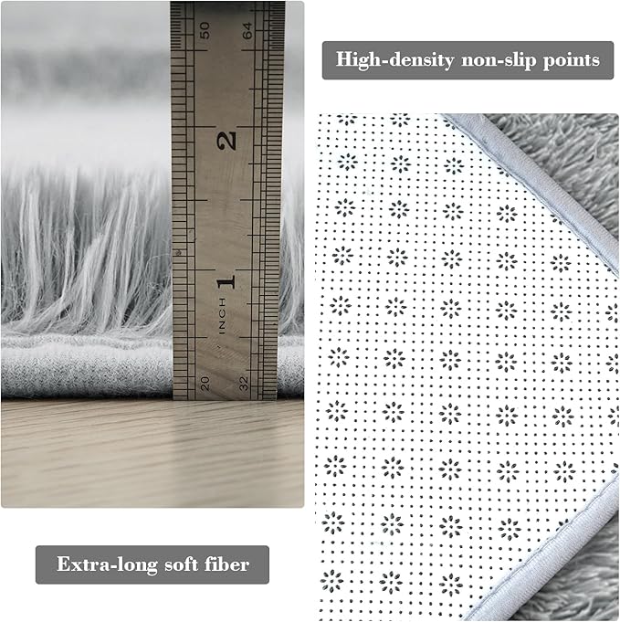 Fluffy Rug Shaggy Area Rug, Mottling Grey 3x5 Area Rugs for Bedroom, Small Bedside Rug, Soft Fluffy Shaggy Entryway Throw Rugs for Living Room Bedroom Kids Room Home Decor