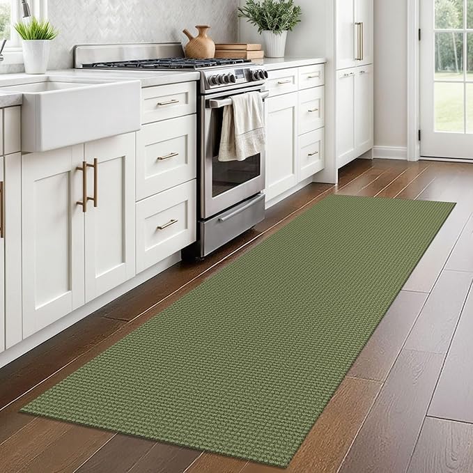Braided Runner Rug 2x7 Ft Washable Runners for Hallways Non Slip Rubber Backed Kitchen Runners Cotton Entryway Runner Indoor, Woven Floor Carpet for Hall Kitchen Bedroom, Green