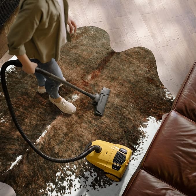 AROGAN Premium Faux Cowhide Rug 2.3 x 3.6 Feet, Sturdy and Large Size Cow Print Rugs, Suitable for Bedroom Living Room Western Decor, Faux Fur Animal Cow Hide Carpet, Saddle Brown