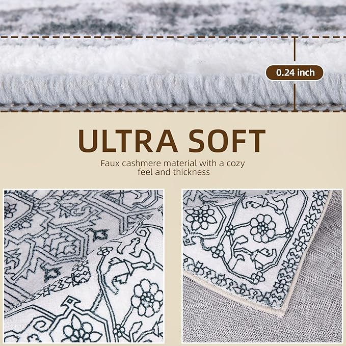 2x3 Doormat Washable Rug Non-Slip and Stain Proof, Black and White Small Rug Indoor Door Mat for Bedroom Kitchen Bathroom Entryway