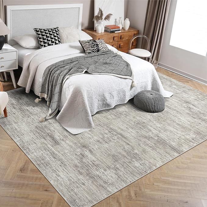 Bedroom Area Rug 4x6 Modern Abstract Area Rug Stain Resistant Small Living Room Rug Contemporary Dining Room Rug Non-Slip Solid Rug Aesthetic Accent Floor Carpet for Kitchen Office, Taupe