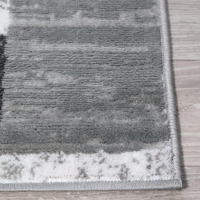 Superior Indoor Area Rug, Jute Backed, Modern Geometric Patchwork Floor Decor for Bedroom, Office, Living Room, Entryway, Hardwood Floors, Rockwood Collection, 7' x 9', Charcoal