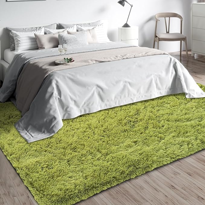 Shag Area Rugs for Bedroom Living Room,5X8 Ultra Soft Green Fluffy Area Rugs for Dorm, Indoor Carpet Nursery Rugs for Kids Girls Room Home Decor, Green