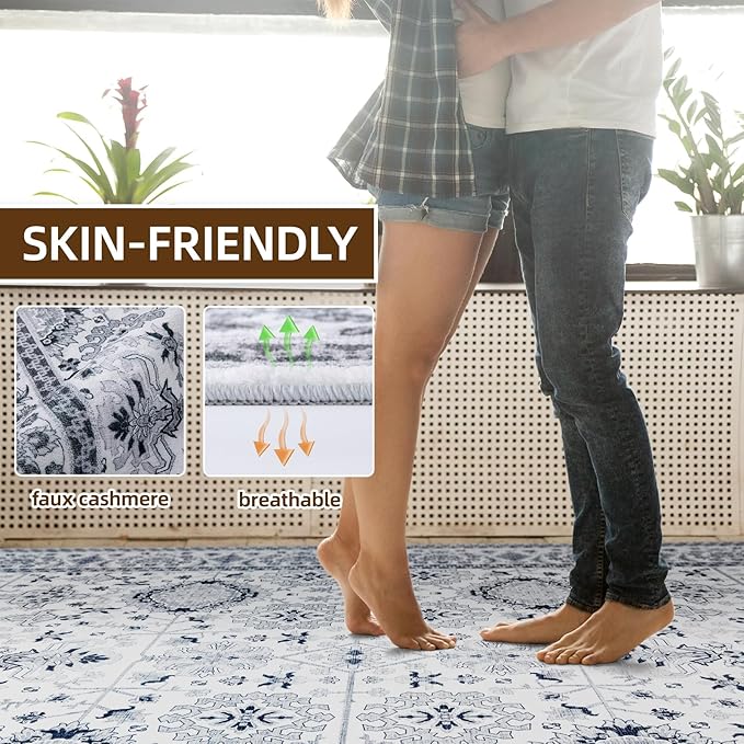Washable Area Rug 4x6 Non-Slip, Boho Rugs for Living Room Decor，Indoor Mat for Front Porch, Kitchen, Laundry Room, Bathroom, Gray