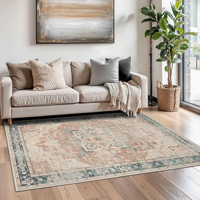 3x5 Orange Washable Entryway Rug, Non Slip Boho Runner Rugs for Hallway, Entrance, Kitchen, Bathroom, Laundry Room, Soft Entryway Carpet, Throw Low Pile Retro Imitation Wool Carpet, Coral