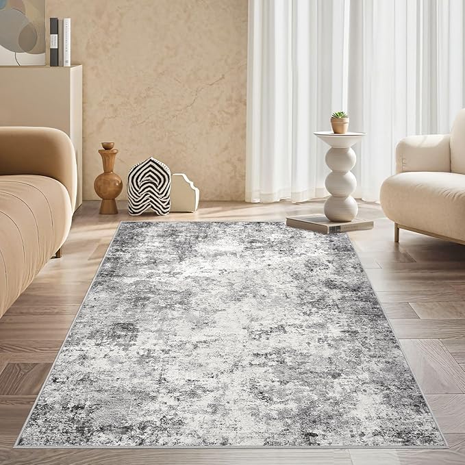 3x5 Area Rug Living Room Rugs - Washable Neutral Modern Abstract Soft Thin Rug Indoor Floor No Slip Rug Carpet for Bedroom Under Dining Table Home Office Decor - Grey