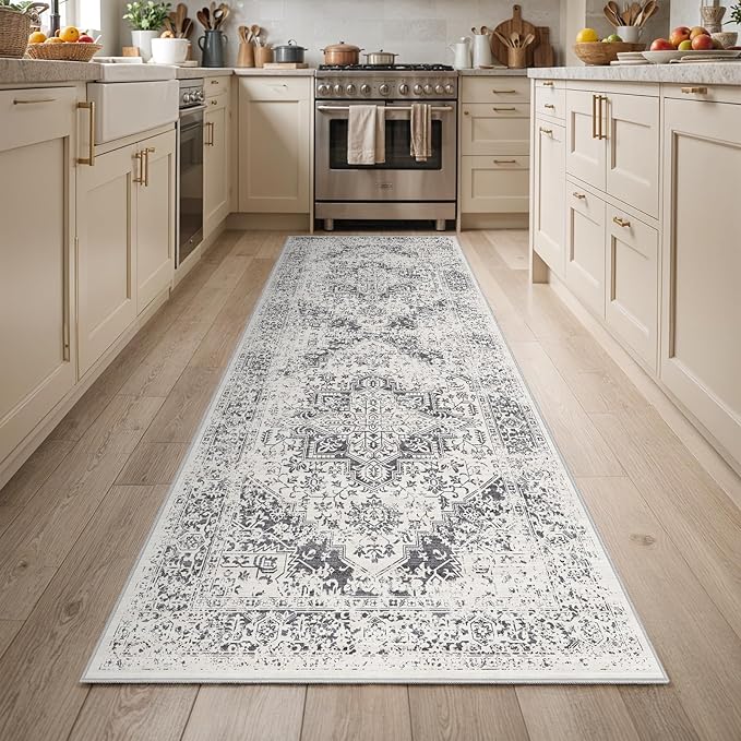3x10 Hallway Washable Runner Rug: Machine Washable Kitchen Laundry Runner Vintage Non Slip Low-Pile Entryway Living Room Floor Mat Stain Resistance Indoor Floor Carpet for Entrance Living Room，Bridge
