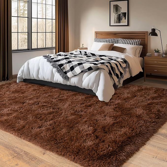5x7 Shaggy Rugs for Living Room, Brown Fluffy Area Rug for Bedroom, Soft Plush Shag Carpet for Kids Room, Indoor Non-Slip Fuzzy Rug
