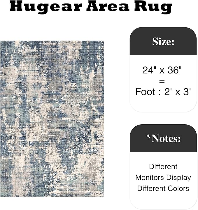 2x3 Entryway Rug Machine Washable Area Rug Small Blue/Grey Rugs Entrance Door Mat Indoor Rug Abstract Low Pile Carpet Kitchen Bedroom Office Non Slip