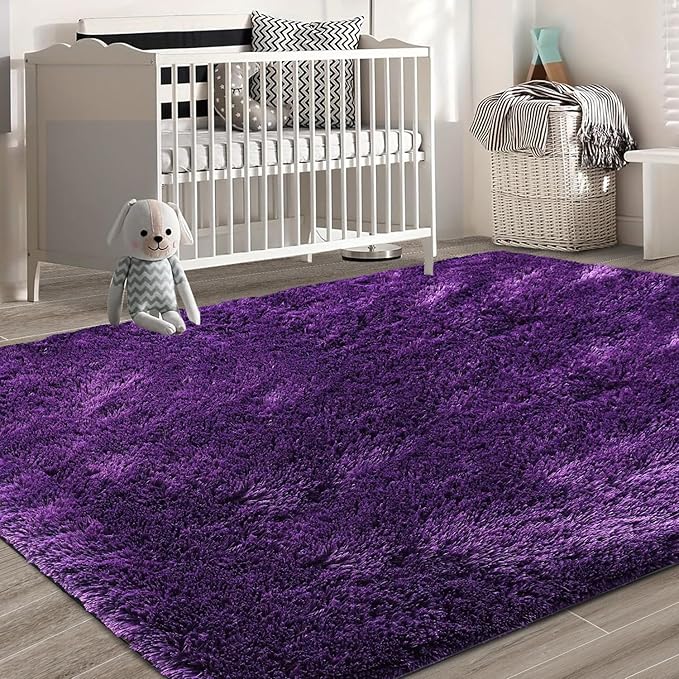 Shag Area Rugs for Bedroom Living Room,6X9 Ultra Soft Purple Fluffy Area Rugs for Dorm, Indoor Carpet Nursery Rugs for Kids Girl Room Home Decor, Purple