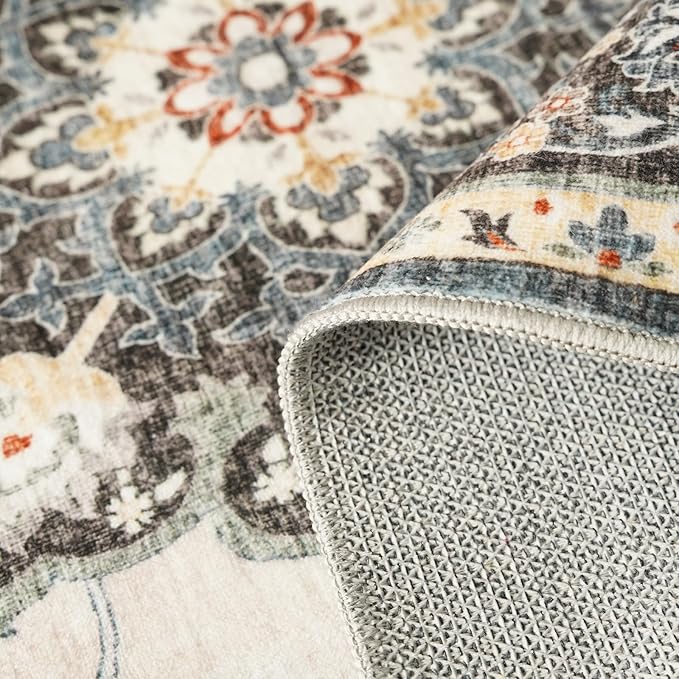 Washable Oriental Hallway Runner Rug - 3x20 Rugs for Living Room Soft Carpet for Bedroom Kitchen Waterproof Floral Distressed Indoor Stain Resistant Non-Shedding Floor Carpets (Blue, 3X20)