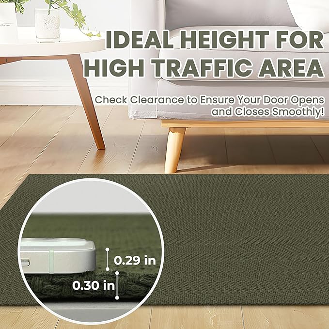 Small Braided Rugs 2x3 Ft Area Rugs for Entryway Boho Washable Rug Throw Rugs with Rubber Backing Cotton Woven Door Mat Indoor Entrance Front Door Rugs for Foyer Bathroom Kitchen, Dark Green