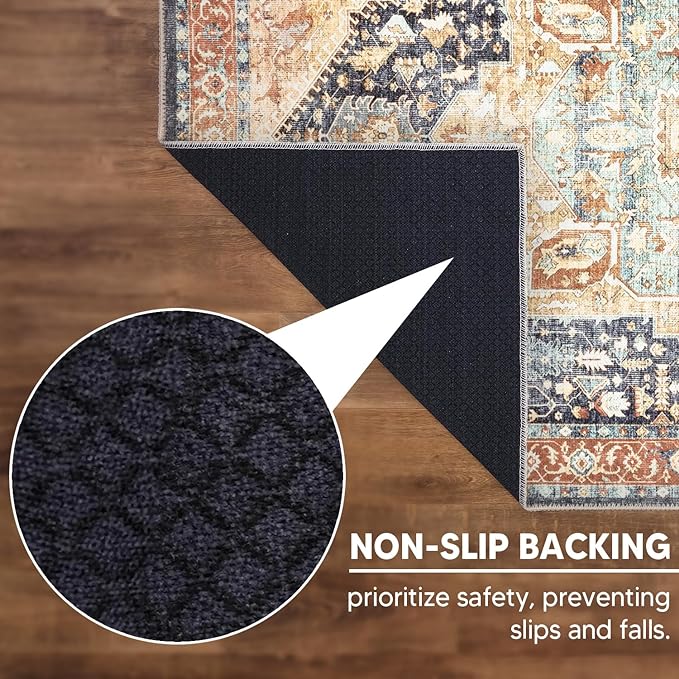 Keen Home Design 2x10 Rug - Machine Washable Runner Rug with Non-Slip Backing, Ideal for Hallway, Entryway, Kitchen, Laundry Room - Vintage, Easy Clean, Durable, Low Pile Rug - (2'6" x 10')