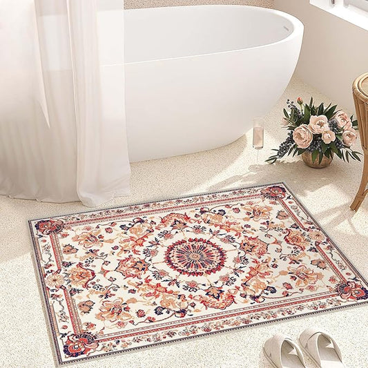 2x3 Entryway Rug Boho Orange Area Rug Indoor Entrance Non Slip Door Mat Stain Resistant Washable Machine Soft Low Pile Small Carpet Bathroom Kitchen