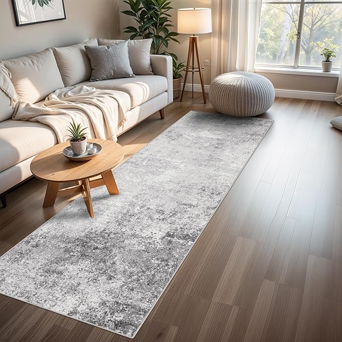RUUGME Washable 3x8 Hallway Runner Rug - Runner Rugs Modern Stain Resistant Indoor Mat Rug Runner for Laundry, Bedroom Non Slip Rubber Backing Thin Super Soft Room Decor Floor Carpet 3X8 Grey