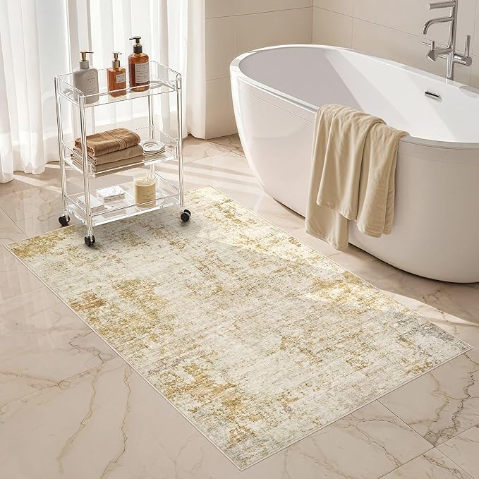 3x5 Area Rug Living Room Rugs - Washable Neutral Modern Abstract Soft Thin Rug Indoor Floor No Slip Rug Carpet for Bedroom Under Dining Table Home Office Decor - Golden Brown