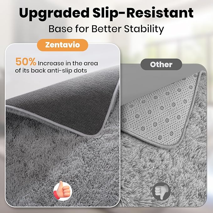 Zentavio Area Rugs for Living Room Rugs for Bedroom 4x6 Carpet Fluffy Furry Soft Shag Aesthetic Plush High Pile Gray Throw Rug for Nursery Kids Room Dorm Light Grey