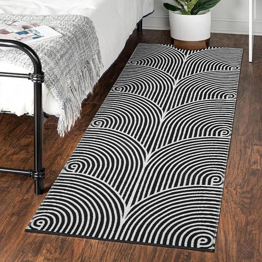 Tiffasea Washable Runner Rug 2'X5', Cotton Woven Kitchen Runner Entryway Rug Black and White Indoor/Outdoor Throw Carpet Modern Area Rug for Hallway Bedroom Laundry Room