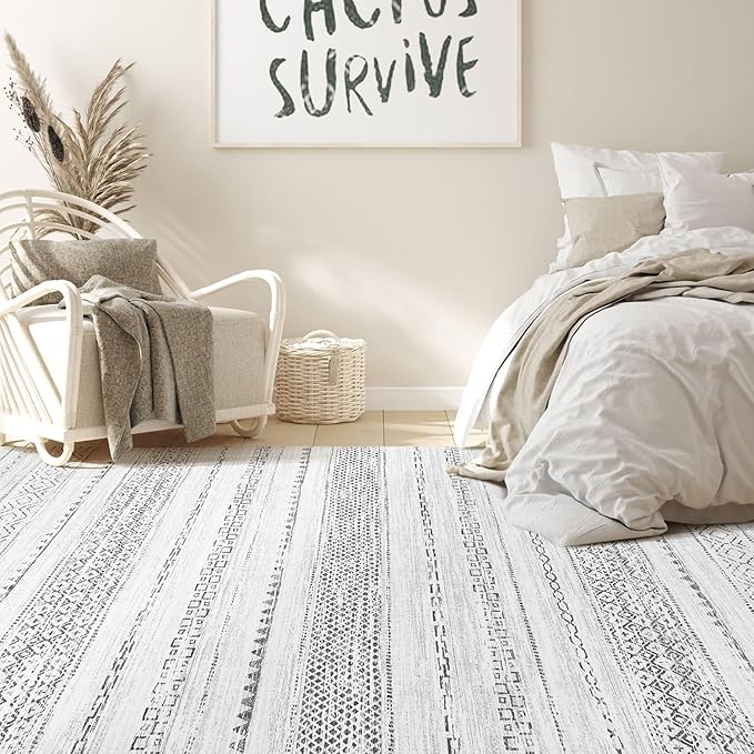 6x9 Area Rugs Living Room: Washable Boho Large Neutral Soft Farmhouse Rug Stain Resistant Modern Indoor Floor Non Slip Accent Carpet for Bedroom Nursery Kids Playroom Office Dining Room Dorm- Grey