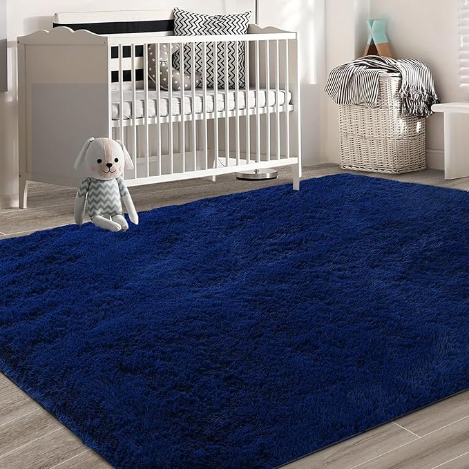 Shag Area Rugs for Bedroom Living Room,6X9 Ultra Soft Fluffy Area Rugs for Dorm, Indoor Carpet Nursery Rugs for Kids Girls Room Home Decor,Navy Blue