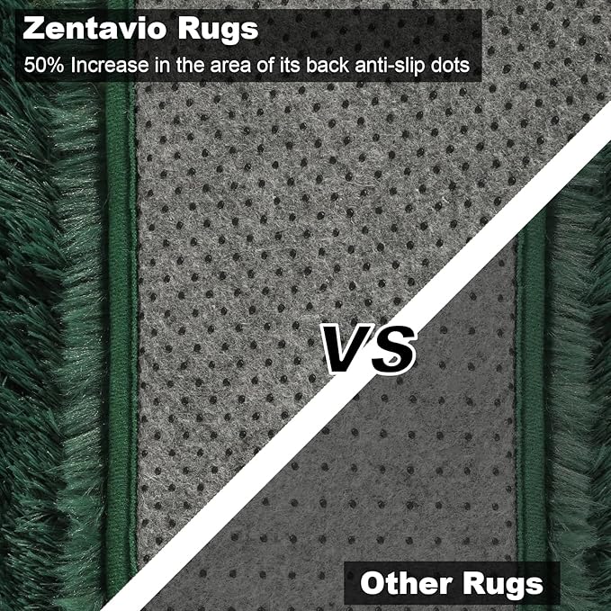 Zentavio Dark Green Area Rugs for Living Room Emerald Green Rugs for Bedroom 8x10 Fluffy Fake Grass Large Carpet for Kids Room Playroom Furry Shag Aesthetic Soft High Pile Washable Home Decor