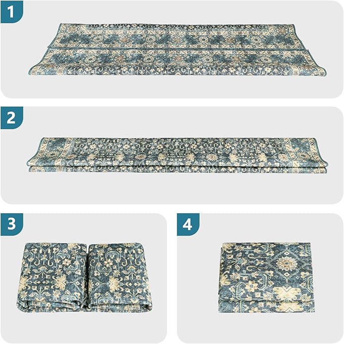 Dripex 6x9 Area Rugs, Machine Washable Non Slip Distressed Boho Rugs, Area Rug for Living Room, No Pile Lightweight Vintage Rug, Soft Accent Carpet for Dining Room,Bedroom,Navy Blue