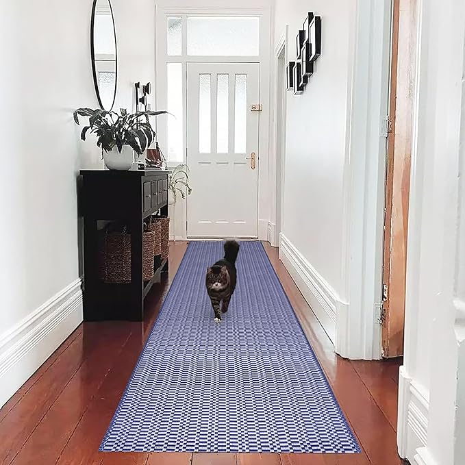 KOZYFLY Washable Runner Rug 2.6x10 ft Hallway Kitchen Runner Rugs with Rubber Backing Bobo Navy and White Entryway Runner Indoor, Long Carpet Runners for Hall Kitchen Entryway, Navy/White