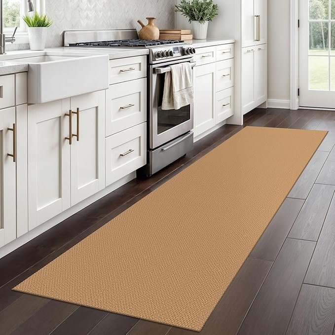 Braided Runner Rug 2x8 Ft Washable Runners for Hallways Kitchen Runner Rug with Rubber Backing Cotton Entryway Runner Indoor, Woven Floor Carpet for Hall Kitchen Bedroom, Warm Tan