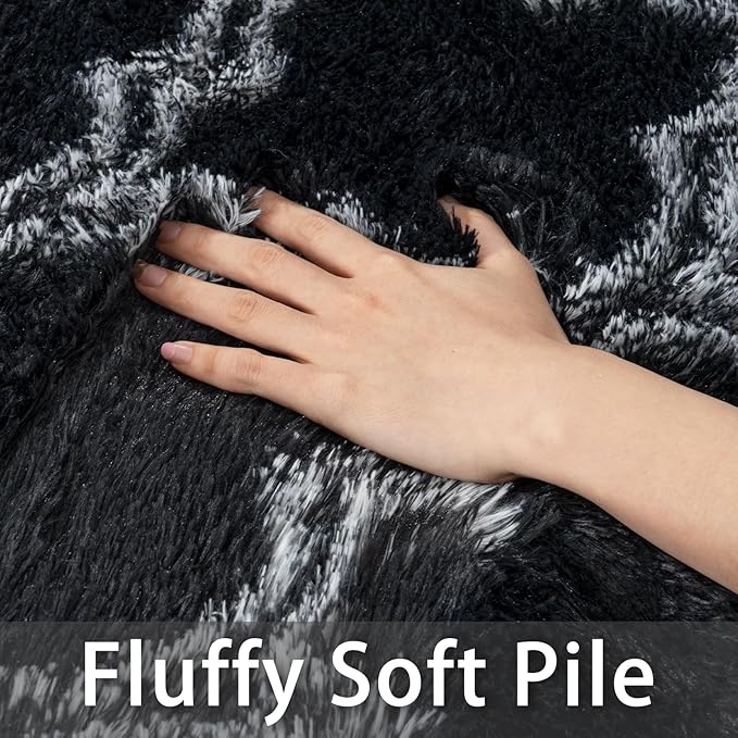 Large Rugs 8x10 Area Rugs for Living Room,Plush Fluffy Carpets for Boy and Girls Room, Modern Soft Shag Rug for Bedroom, Non Slip, Indoor Carpet for Kids Dorms Home Office Decor, Black