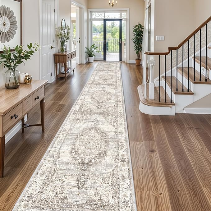 Washable Hallway Runner Rugs 3x16: Soft Ultra Thin Low Pile Carpet Machine Washable Indoor Lightweight Rug Runner Anti Slip Backing Rugs for Living Room Bedroom Kitchen 3'x16' Beige