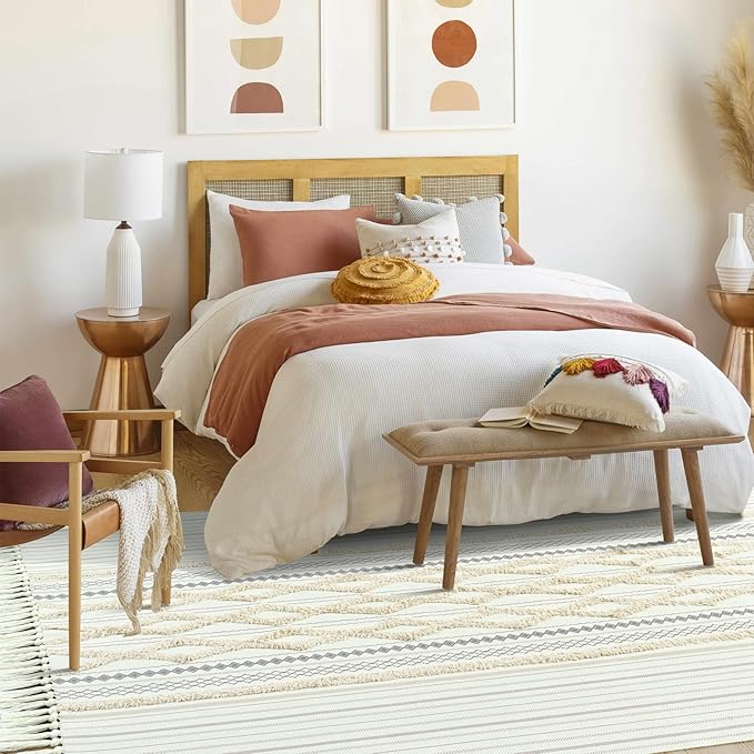 Washable Boho Cotton Rug, Modern Farmhouse Tufted 4x6 Area Rugs with Tassels, Cute Bohemian Chic Accent Bedroom Rug Throw Carpet for Dining Living Room Entryway Indoor Kitchen Bedroom Dorm