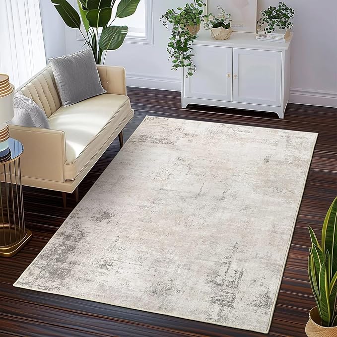 Washable Area Rug 3x5 for Bedroom, Ultra-Thin Modern Abstract Rugs Non-Slip Soft Faux Wool Entryway Rug Contemporary Throw Floor Mat for Indoor Kitchen Dining Room Office Chair Carpet