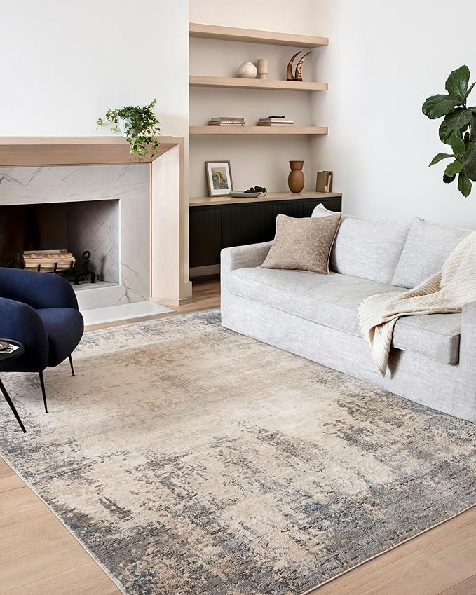 Loloi Teagan Collection 7'-11" x 10'-6" Area Rug in Ivory/Mist - Large, Soft Neutral Rug, High-Traffic for Living Room, Bedroom, Home Office, Dining Area
