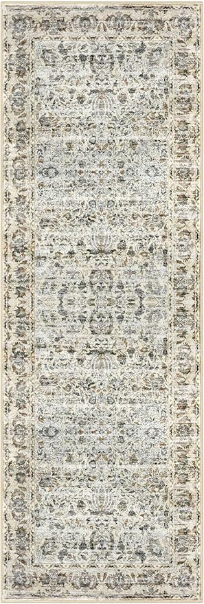 Runner Rug 2x6 Kitchen Runner Rugs Printed Vintage Floral Washable Runner Non-Slip Low Pile Hallway Runners Distressed Boho Rugs for Bedroom Laundry Room Doorway Entryway, Beige Yellow